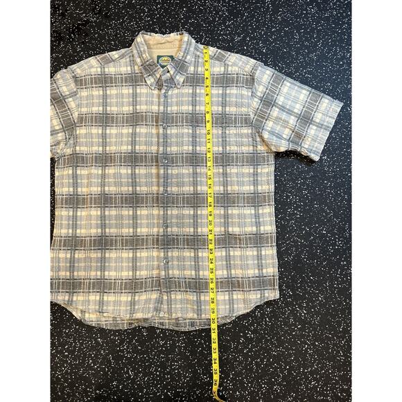 Cabelas Outdoor‎ Gear Gray/Blue Plaid Button Shirt Mens Large Short Sleeve - Picture 6 of 9